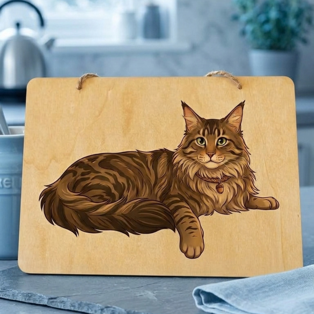 Decorative Wooden Sign 20x30 cm – Tabby Maine Coon Cat