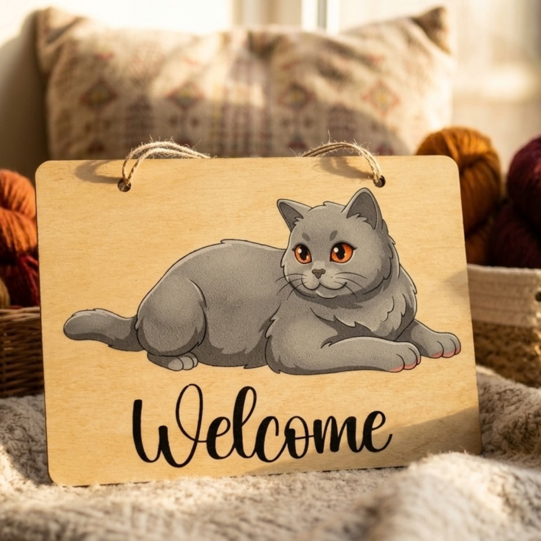 Targa in Legno con Gatto 20x30 cm – Decorazione Casa e Idea Regalo per Amanti dei Gatti