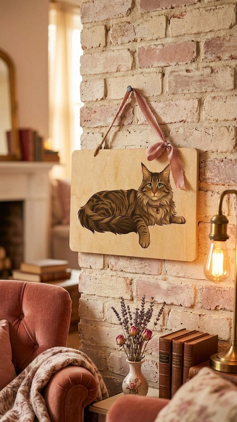 Targa Decorativa in Legno 20x30 cm – Gatto Maine Coon Tigrato