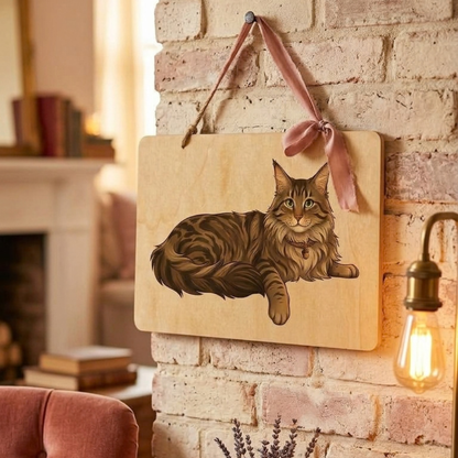 Decorative Wooden Sign 20x30 cm – Tabby Maine Coon Cat