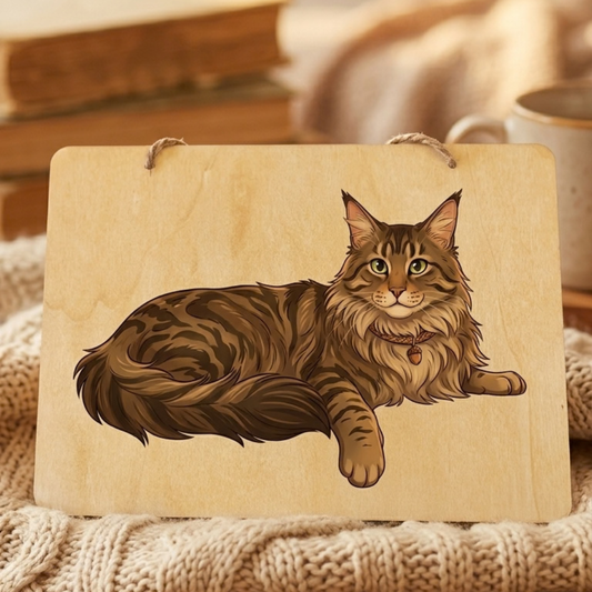 Decorative Wooden Sign 20x30 cm – Tabby Maine Coon Cat
