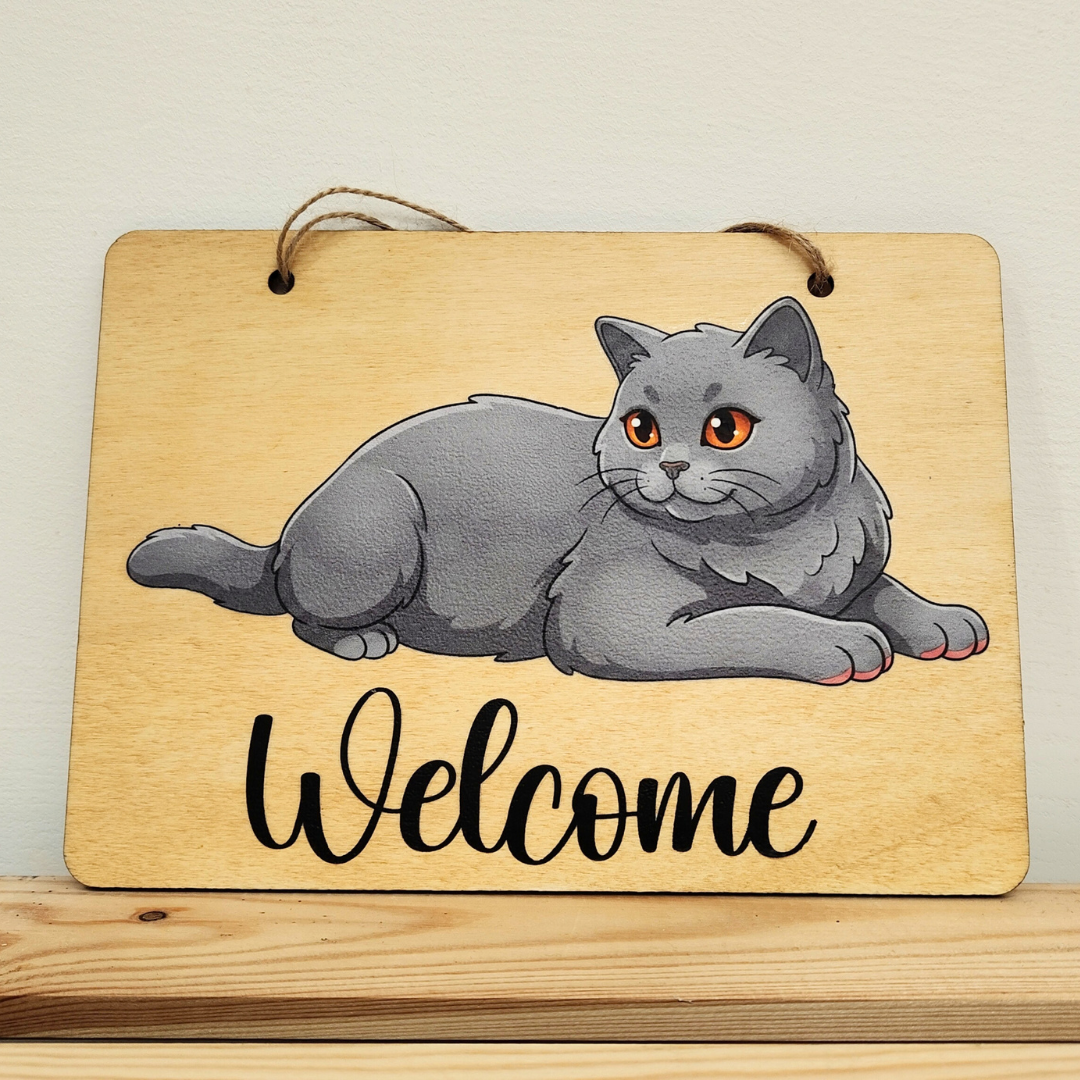 Targa in Legno con Gatto 20x30 cm – Decorazione Casa e Idea Regalo per Amanti dei Gatti