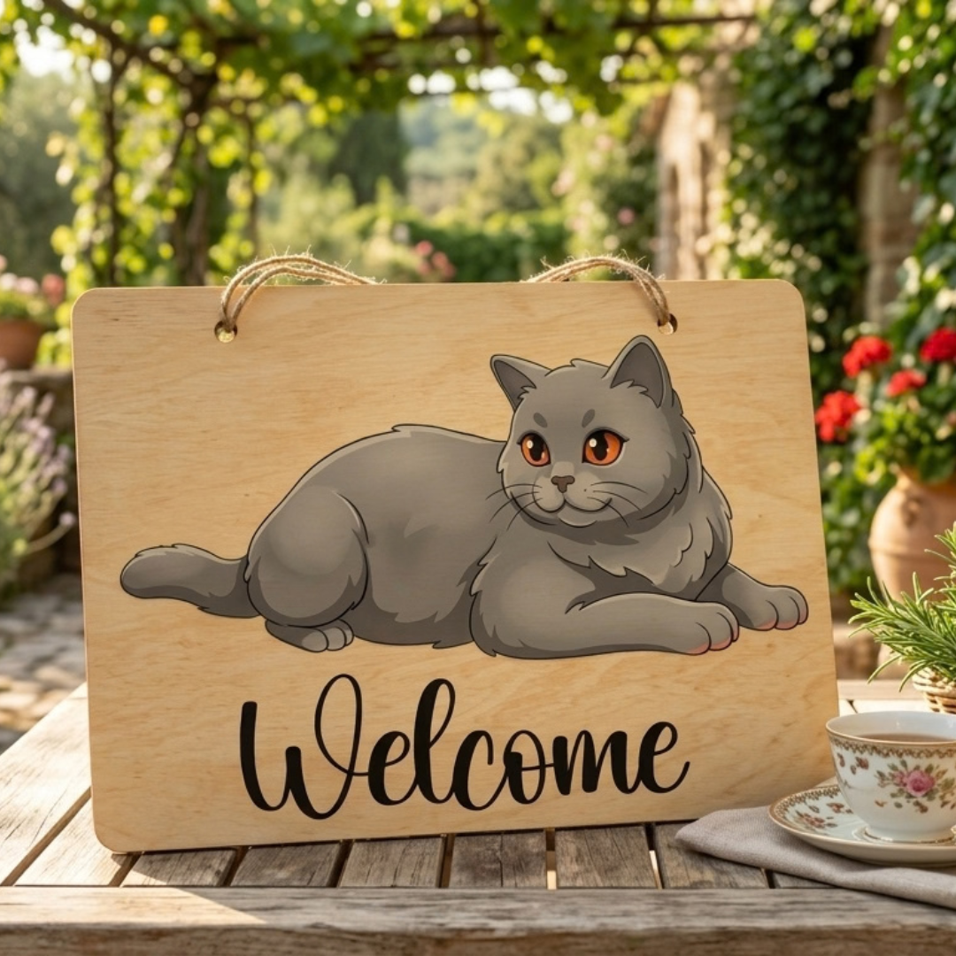 Targa in Legno con Gatto 20x30 cm – Decorazione Casa e Idea Regalo per Amanti dei Gatti