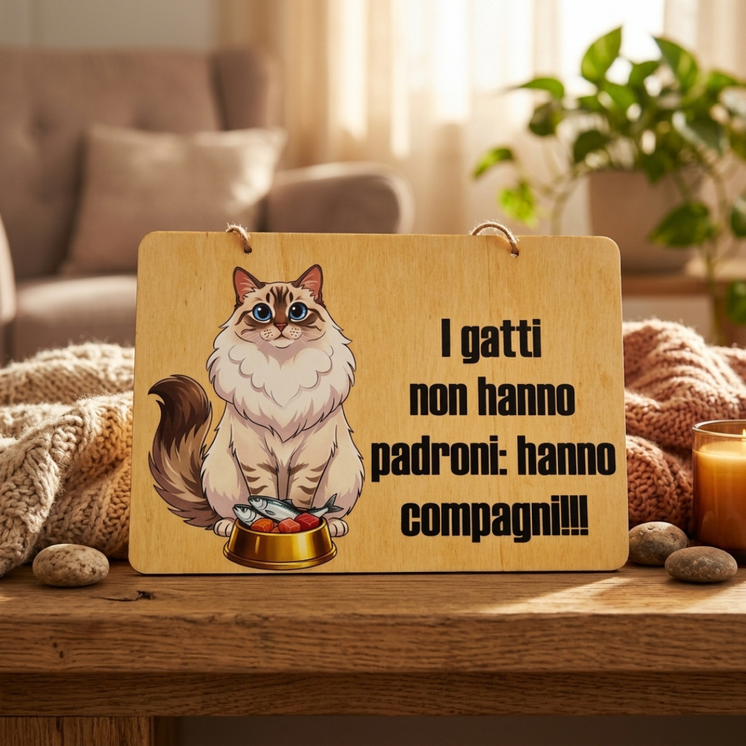 Targa in Legno per Gatti 20x30 cm – “I Gatti Non Hanno Padroni” | Idea Regalo per Amanti dei Gatti