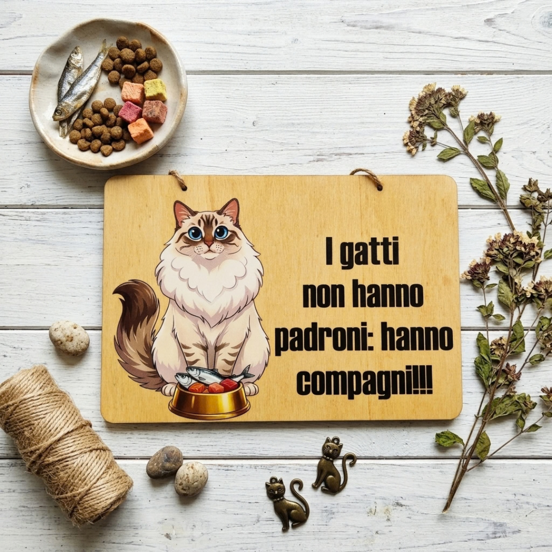 Targa in Legno per Gatti 20x30 cm – “I Gatti Non Hanno Padroni” | Idea Regalo per Amanti dei Gatti