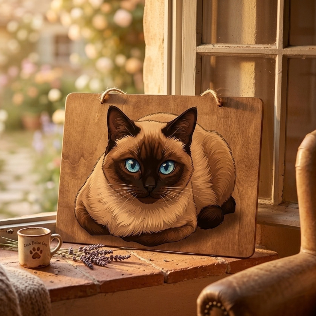 Decorative Wooden Sign 20x30 cm – Siamese Cat with Blue Eyes