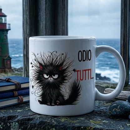 Tazza Divertente per Gatti “Odio Tutti…” – Tazza in Ceramica Idea Regalo per Amanti dei Gatti
