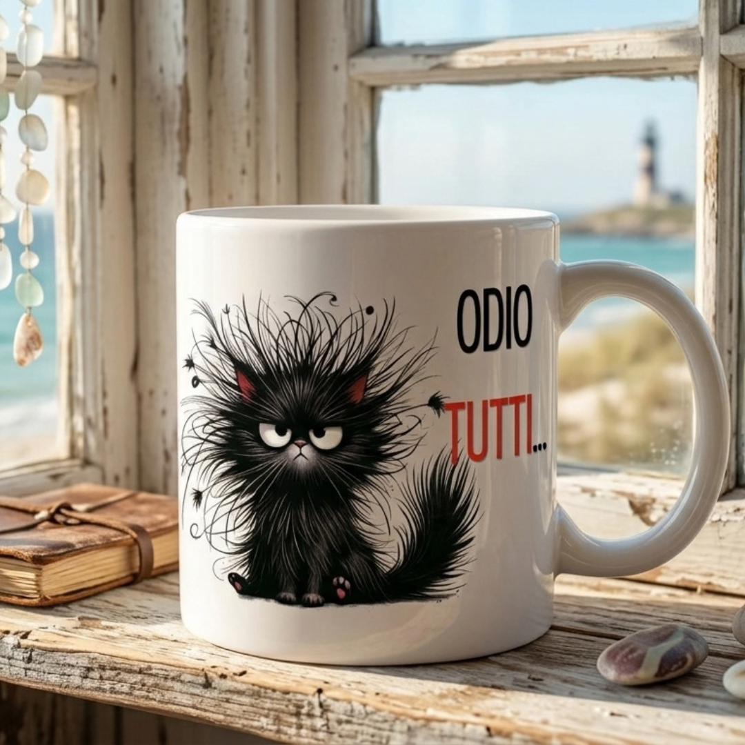 Tazza Divertente per Gatti “Odio Tutti…” – Tazza in Ceramica Idea Regalo per Amanti dei Gatti