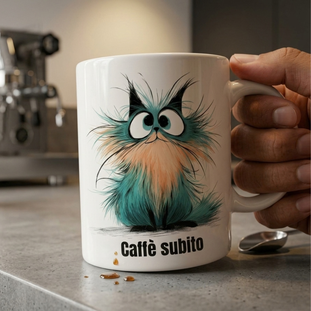 Tazza ceramica gatto su sfondo chiaro, idea regalo cat lover