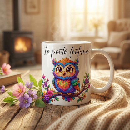 Tazza ceramica con farfalla colorata e frase motivazionale, 10x12 cm