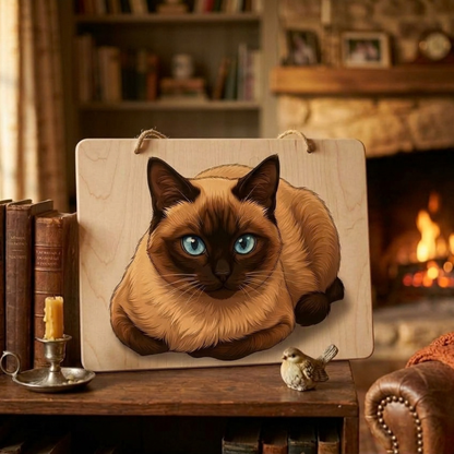 Decorative Wooden Sign 20x30 cm – Siamese Cat with Blue Eyes