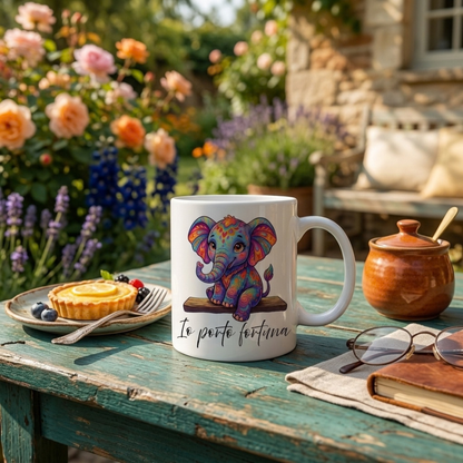 Tazza con elefantino colorato – idea regalo originale e portafortuna