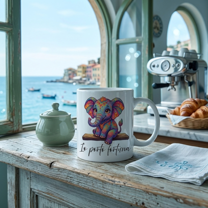 Tazza con elefantino colorato – idea regalo originale e portafortuna