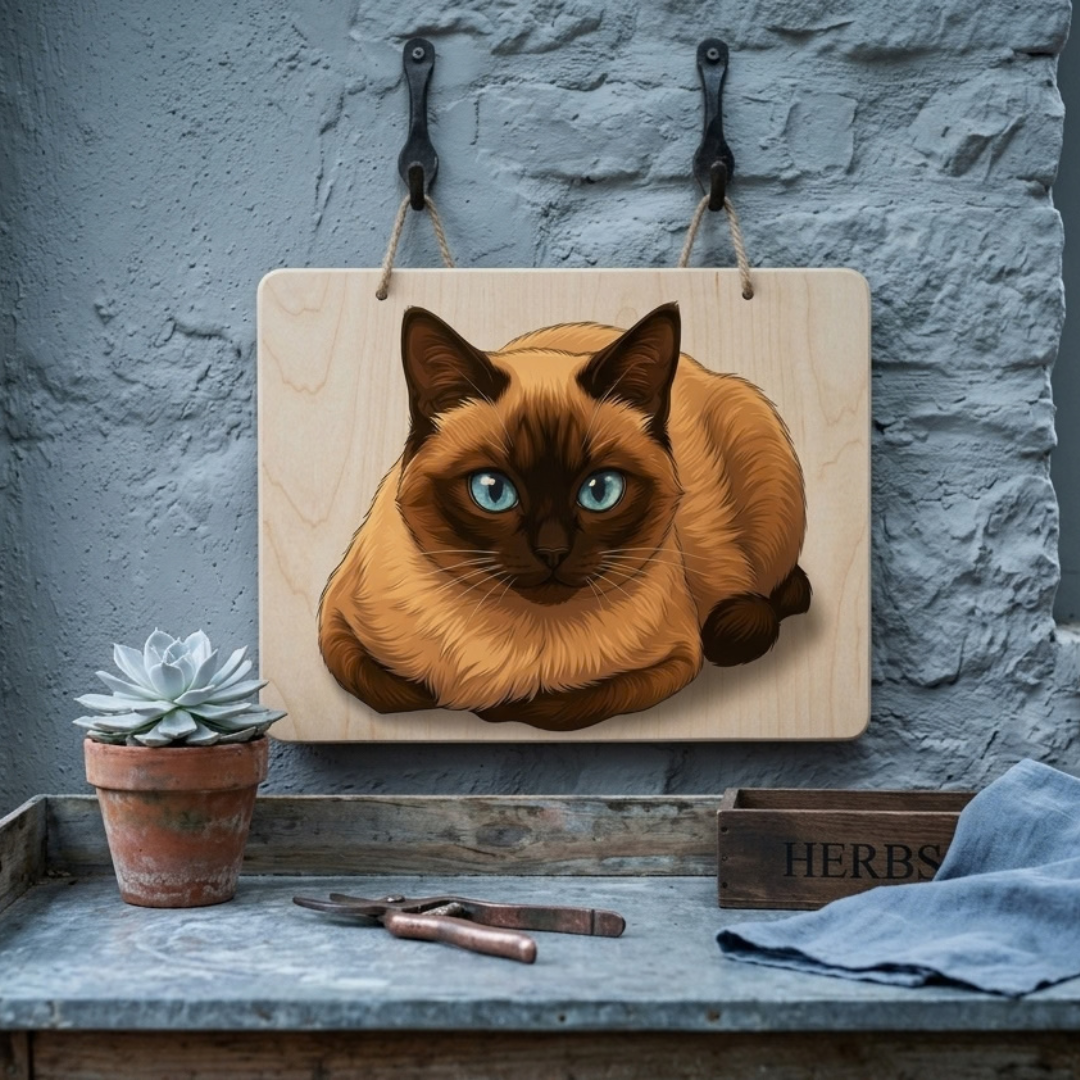 Decorative Wooden Sign 20x30 cm – Siamese Cat with Blue Eyes