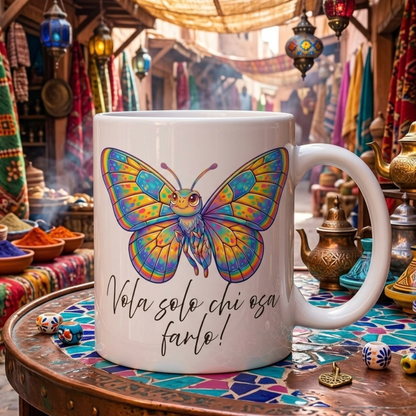 Tazza con farfalla colorata e frase motivazionale – idea regalo originale