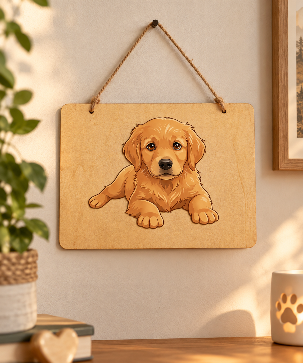 Targa in legno Golden Retriever 20x30 cm – Decorazione casa e Idea Regalo