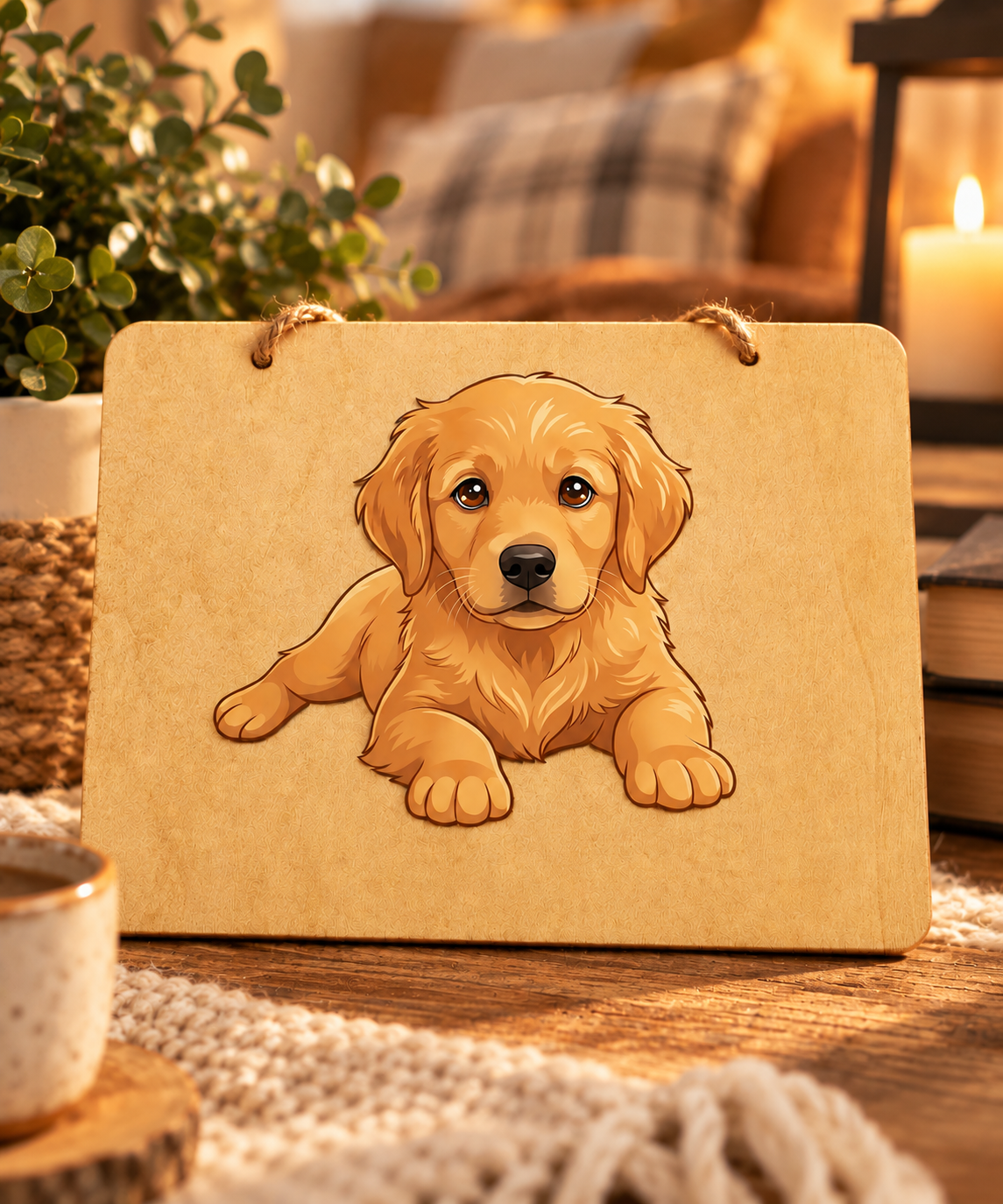 Targa in legno Golden Retriever 20x30 cm – Decorazione casa e Idea Regalo